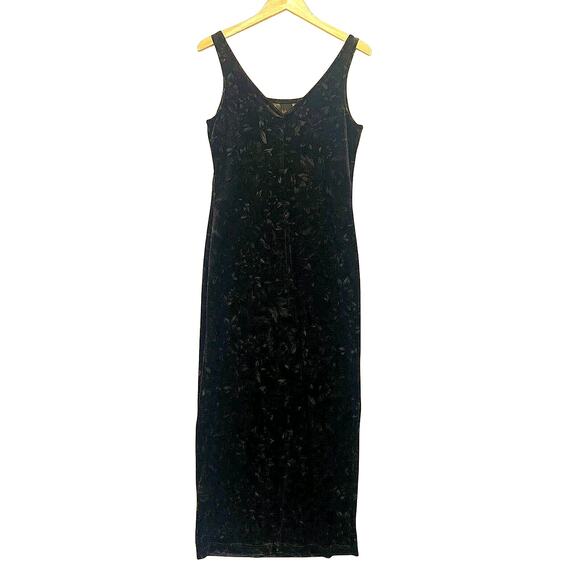 Vintage Y2K All That Jazz Black Floral Velvet Maxi Pencil Dress Sz M 90s Grunge - Picture 7 of 11